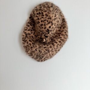 Cheetah print rabbit hair beret.